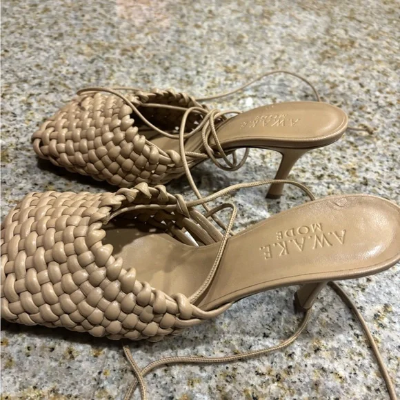 Awake Tan Heels with Woven Design and Lace-Up Straps - Picture 4 of 4